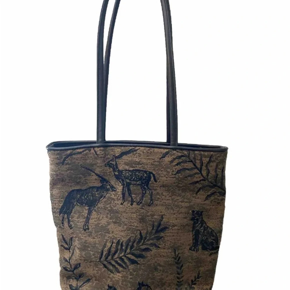 Bueno Large Brown Tapestry Zebra Animal Scene Bucket Shoulder Handbag Tote - Picture 2 of 11